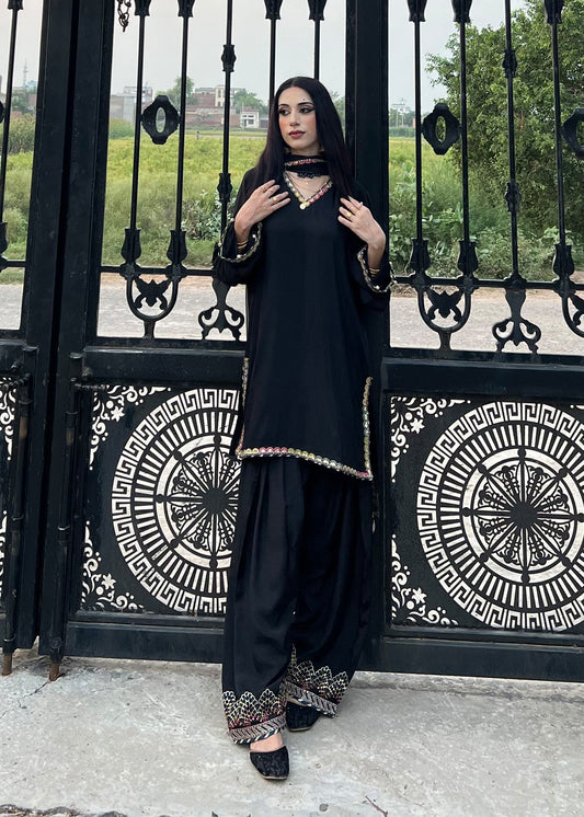 Black Sequence Tilla Work Raw Silk Pakistani Suit Online in Sri Lanka India Australia