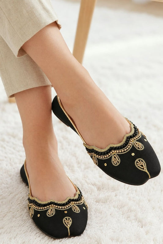 Black Silk Khussa Ladies Ethnic Shoes Online in Dubai UAE Abudhabi Ajman Sharjah