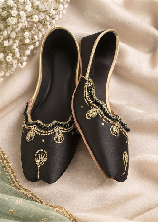 Black Silk Khussa with Rubber Sole Online in UK USA Canada