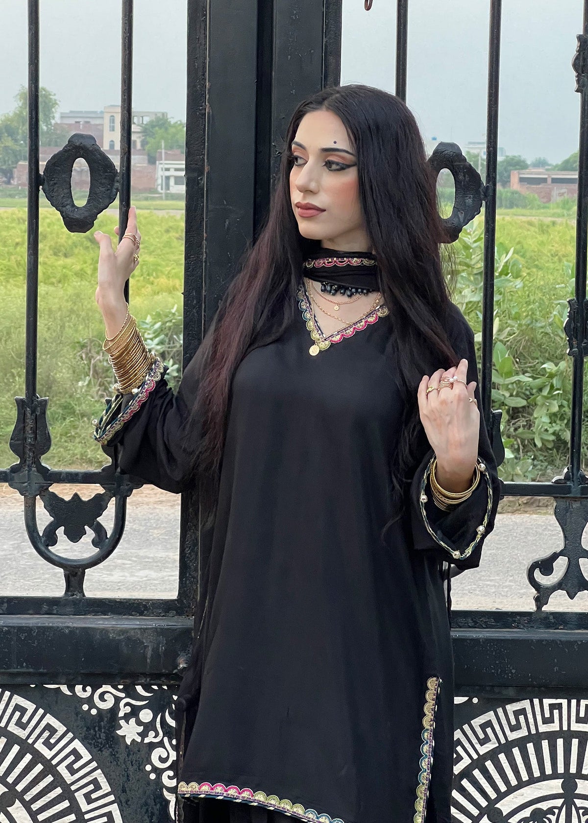 Black Tilla Work Raw Silk Ladies Salwar Kameez Online in Sri Lanka India Australia