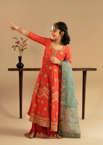 Coral Pink Embroidered Silk Lehenga Choli Online in Dubai DXB UAE Abudhabi Meena Bazaar