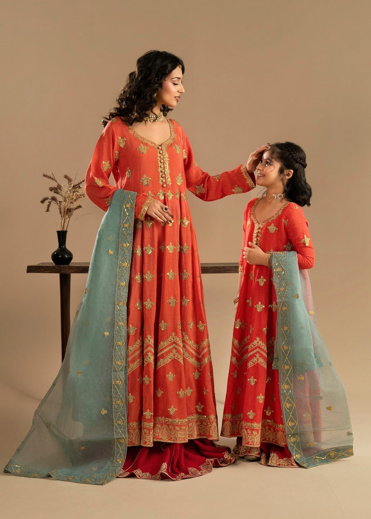 Coral Pink Silk Embroidered Partywear Lehenga for Kids Online in UK USA Canada