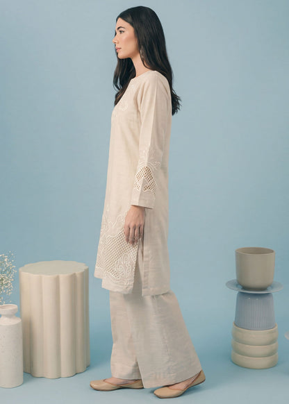 Daily Wear Ivory Embroidered Khaddar Kurta Set Online in Dubai UAE Abudhabi Ajman Sharjah
