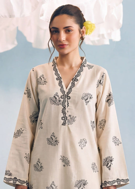 Embroidered Beige Khaddar Kurta Set Online in UK USA Canada