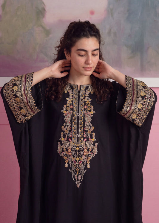 Embroidered Black Linen Kaftan Online in Dubai DXB UAE Abudhabi Meena Bazaar