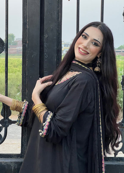 Embroidered Black Raw Silk Pakistani Wedding Dresses Online in Dubai DXB UAE Abudhabi Meena Bazaar
