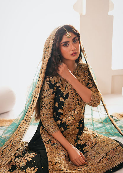 Embroidered Jet Black Chiffon Designer Salwar Suit Online in UK USA Canada