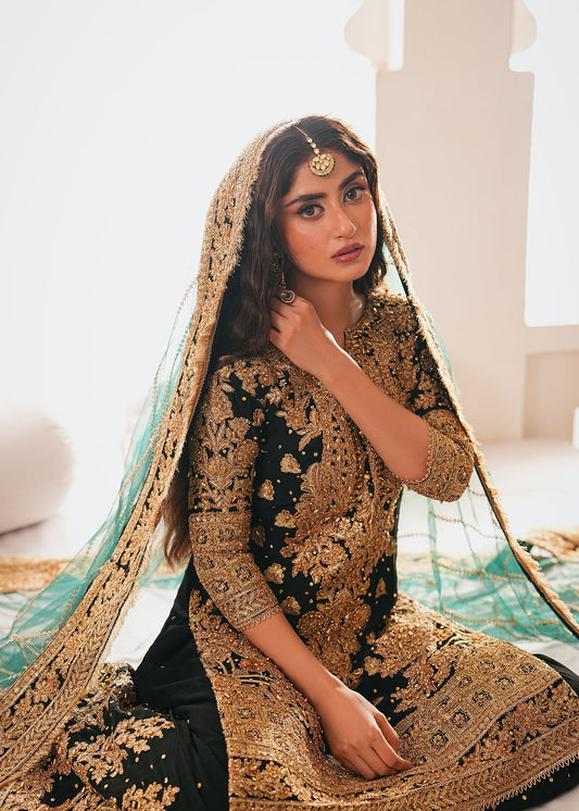 Embroidered Jet Black Chiffon Designer Salwar Suit Online in UK USA Canada