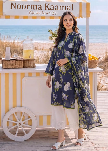 Embroidered Navy Blue Lawn Salwar Kameez Online in KSA Riyadh Saudi Arabia Oman Bahrain Qatar