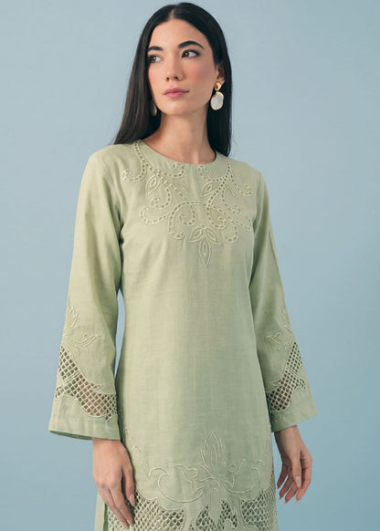 Embroidered Pistachio Green Khaddar Kurta Set Online in UK USA Canada