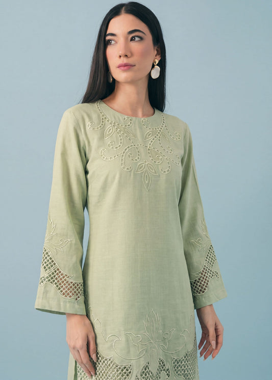 Embroidered Pistachio Green Khaddar Kurta Set Online in UK USA Canada