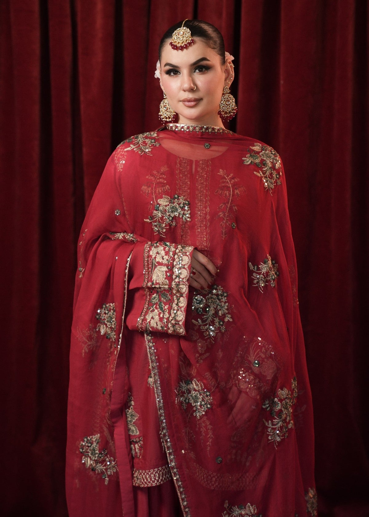 Embroidered Red Raw Silk Designer Salwar Kameez Online in Dubai DXB UAE Abudhabi Meena Bazaar
