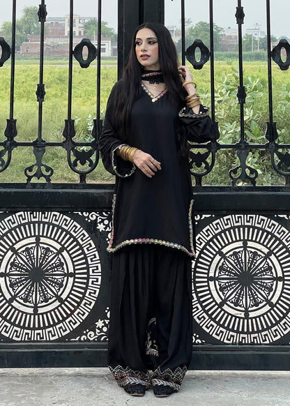 Festive Partywear Black Embroidered Shalwar Kameez Online in Dubai DXB UAE Abudhabi Meena Bazaar