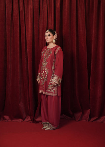 Festive Red Raw Silk Shalwar Kameez Online in UK USA Canada