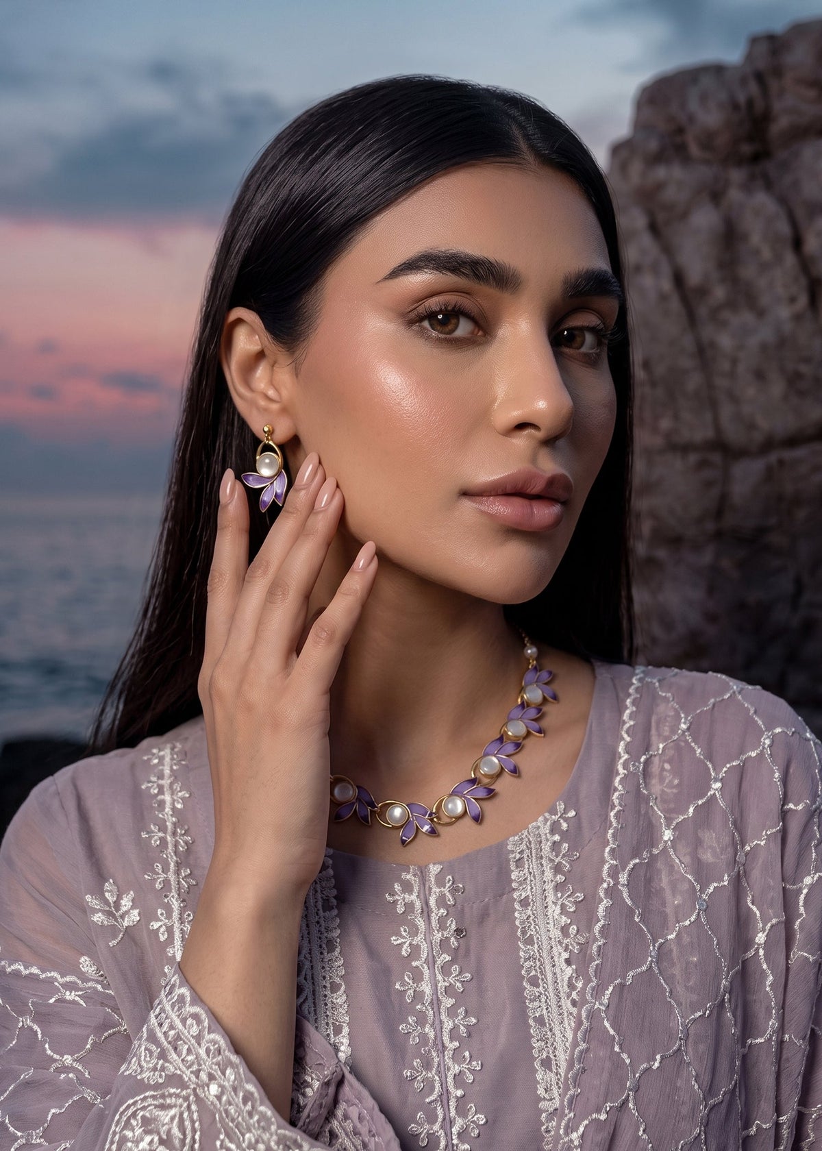 Grey Chiffon Embroidered Designer Salwar Suit Online in Sri Lanka India Australia