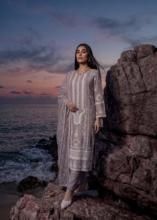 Grey Chiffon Embroidered Salwar Kameez Online in KSA Riyadh Saudi Arabia Oman Bahrain Qatar