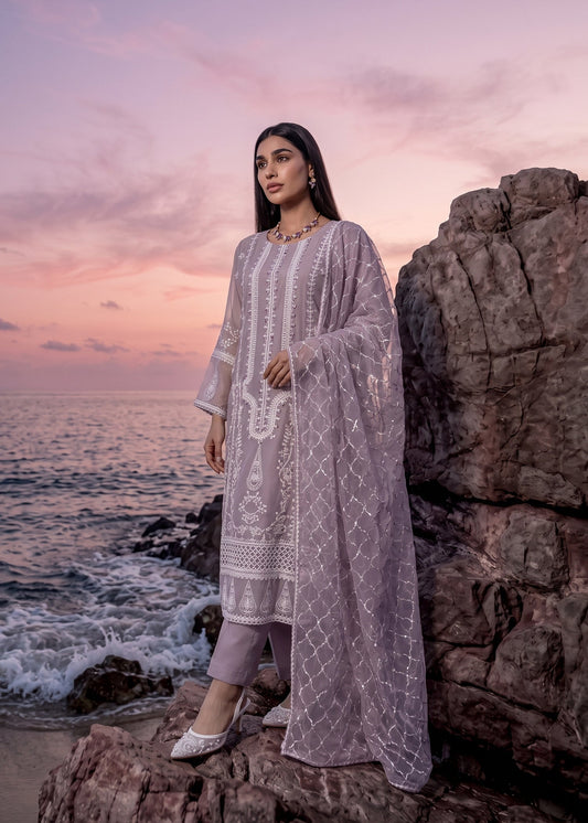 Grey Embroidered Chiffon Pakistani Designer Suit Online in Dubai DXB UAE Abudhabi Meena Bazaar