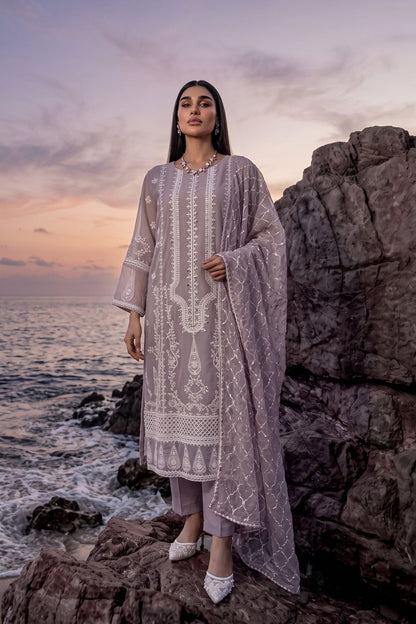 Grey Embroidered Chiffon Pakistani Suit Online in Dubai UAE Abudhabi Ajman Sharjah