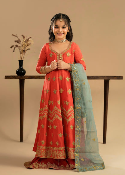 Hot Pink Silk Pishwas Lehenga with Gold Embroidery Online in Sri Lanka India Australia