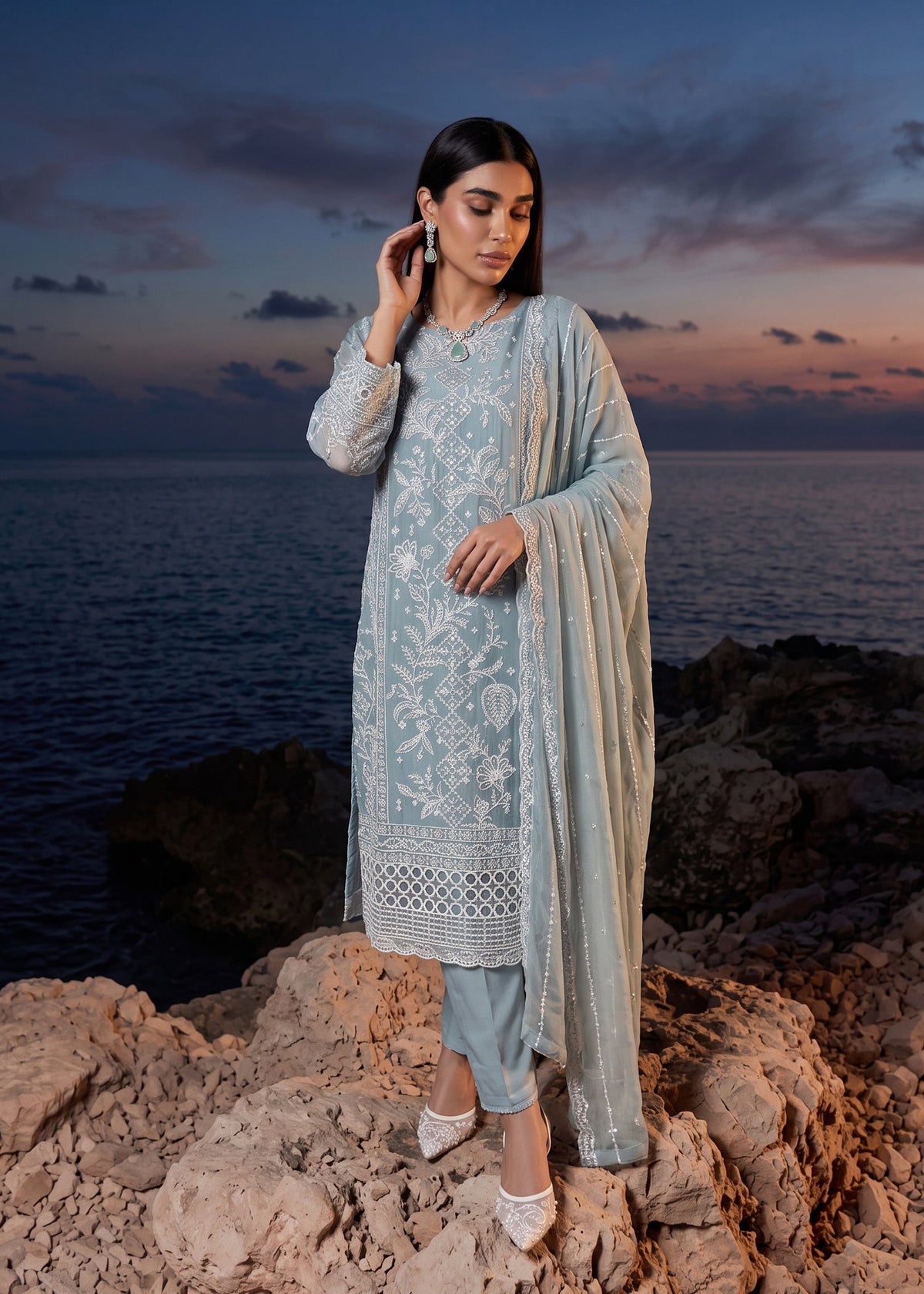 Ice Blue Chiffon Straight Cut Salwar Suit Online in Sri Lanka India Australia