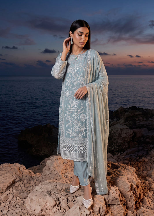 Ice Blue Chiffon Straight Cut Salwar Suit Online in Sri Lanka India Australia