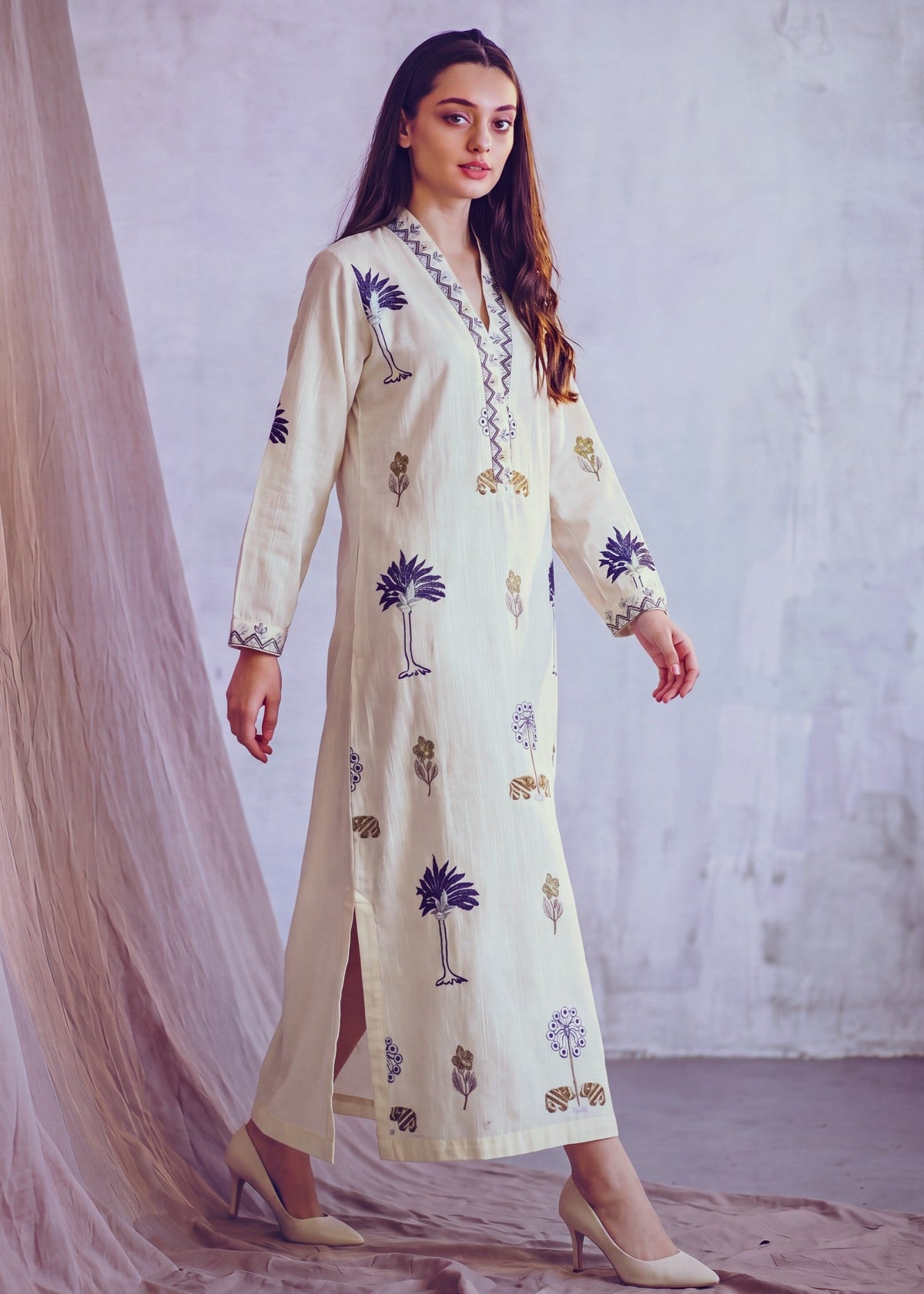 Ivory Embroidered Kaftan Winter Wear Online in Dubai DXB UAE Abudhabi Meena Bazaar