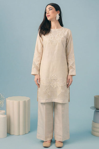 Ivory Embroidered Khaddar Kurta Set Online in Dubai UAE Abudhabi Ajman Sharjah
