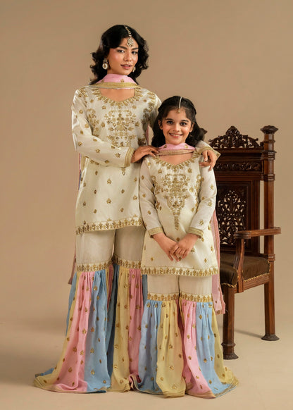 Ivory Embroidered Raw Silk Gharara Pakistani Wedding Dresses Online in Dubai UAE Abudhabi Ajman Sharjah
