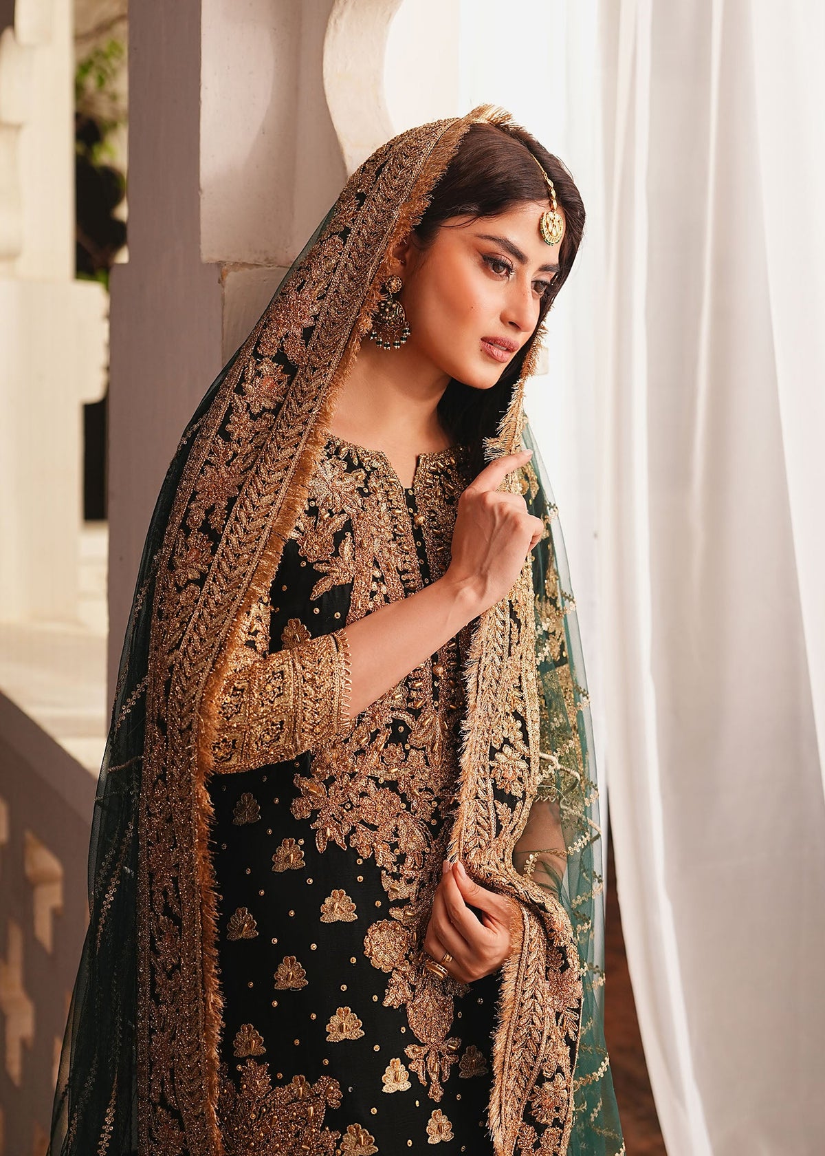 Jet Black Chiffon Embroidered Ladies Partywear Suit Online in UK USA Canada