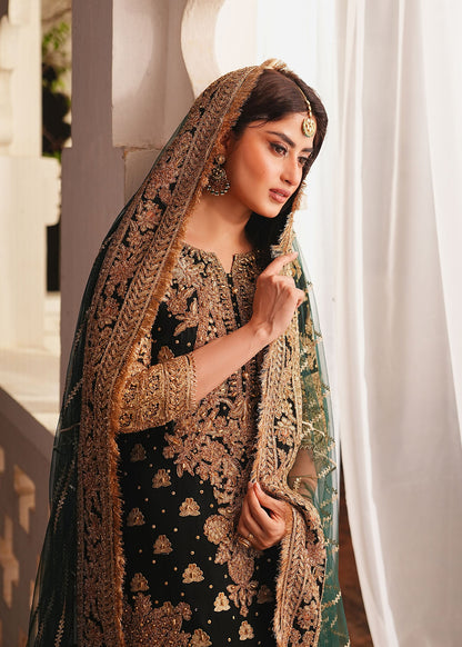 Jet Black Chiffon Embroidered Ladies Partywear Suit Online in UK USA Canada
