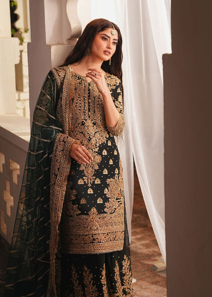 Jet Black Chiffon Embroidered Pakistani Designer Suits Online in Sri Lanka India Australia