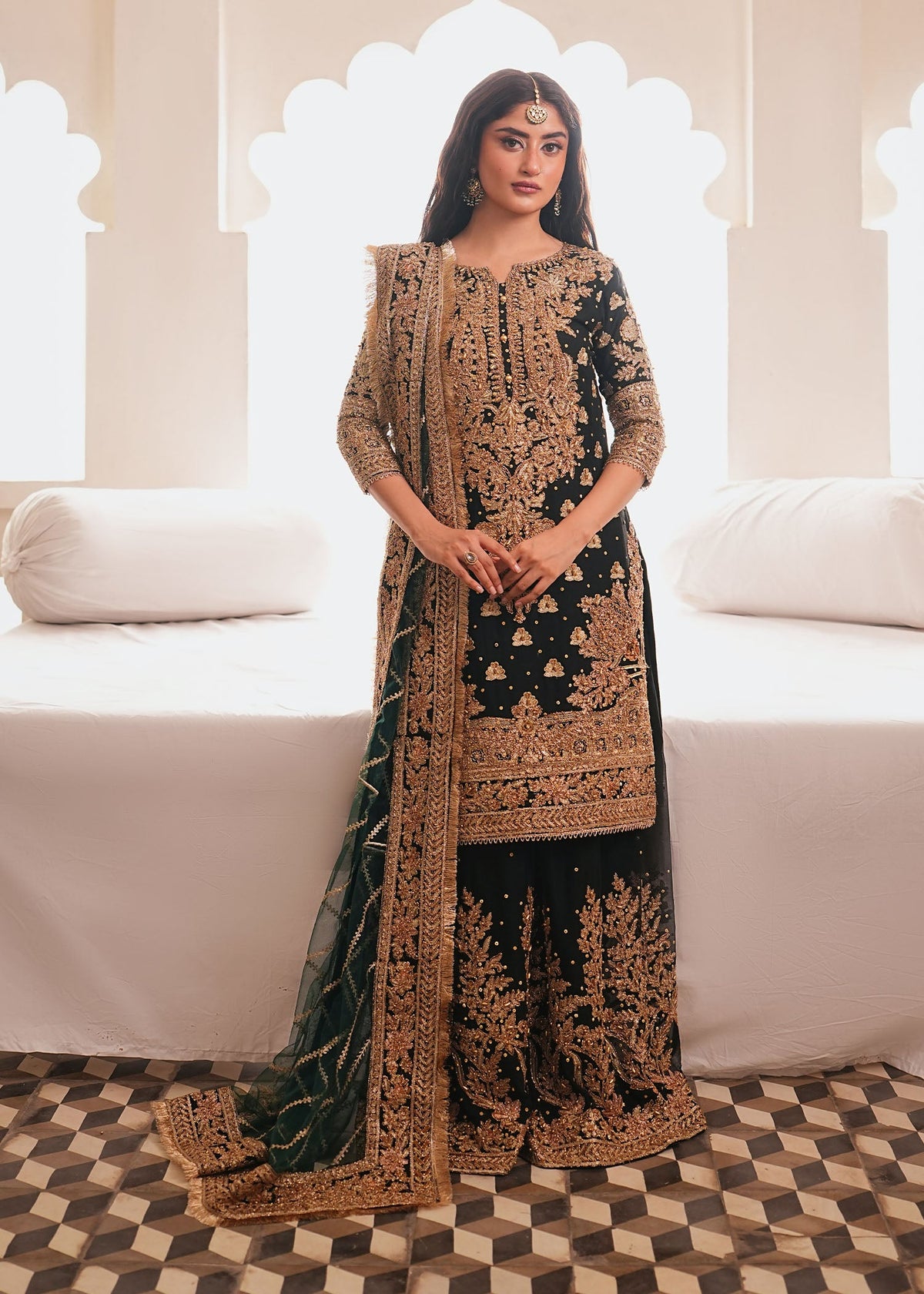 Jet Black Chiffon Embroidered Readymade Salwar Suit Online in Dubai DXB UAE Abudhabi Meena Bazaar