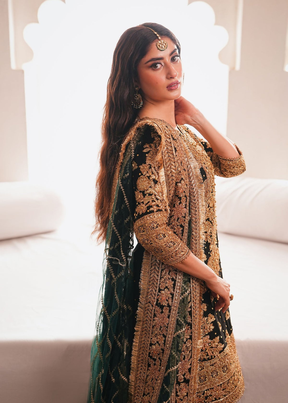 Jet Black Chiffon Embroidered Salwar Kameez Online in KSA Riyadh Saudi Arabia Oman Bahrain Qatar