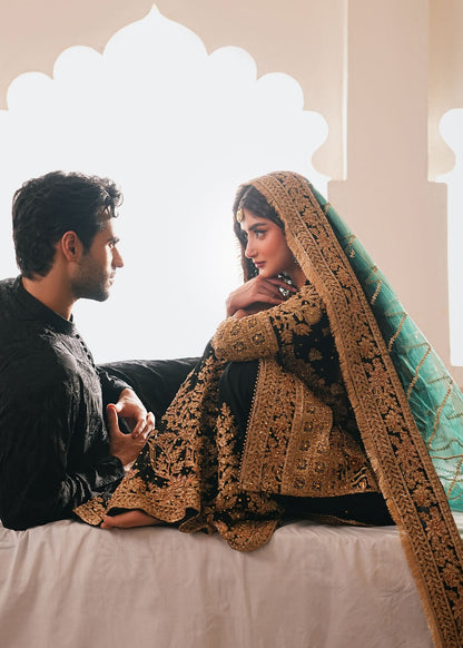 Jet Black Embroidered Chiffon Pakistani Wedding Dresses Online in Dubai UAE Abudhabi Ajman Sharjah