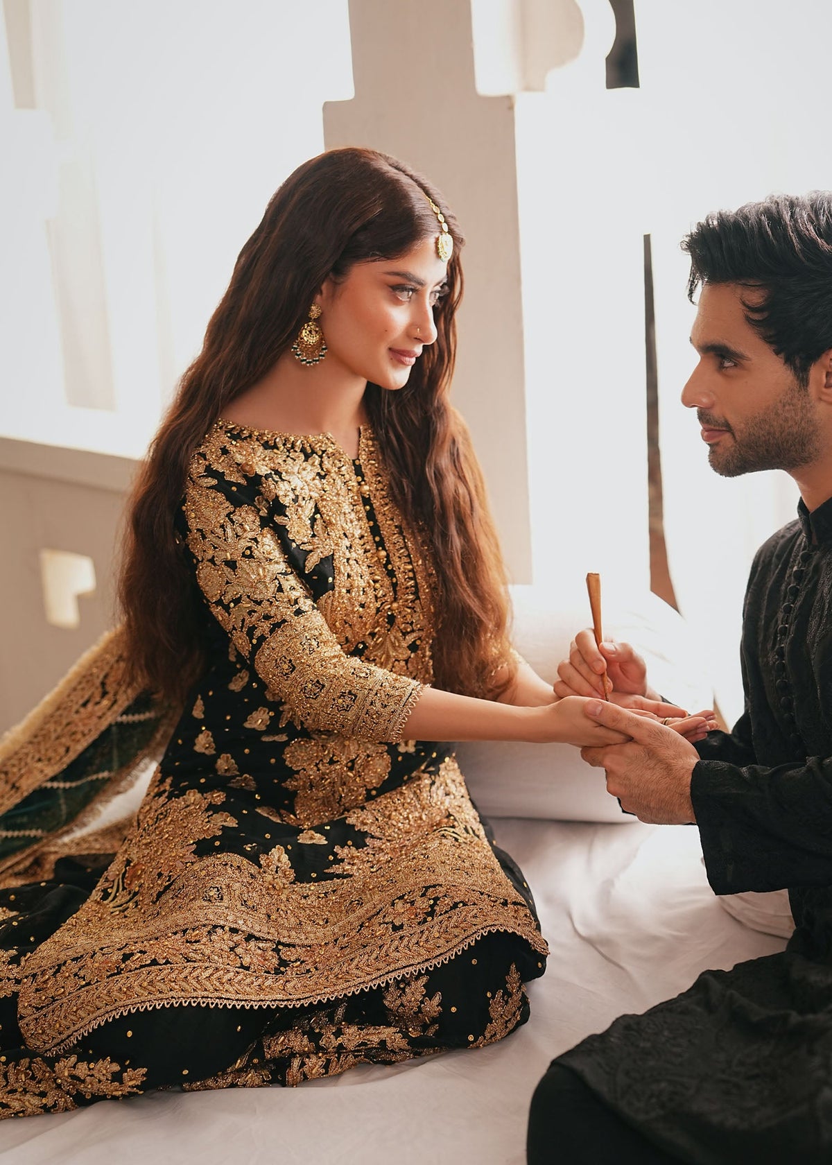 Jet Black Embroidered Chiffon Wedding Wear Suit Online in Dubai DXB UAE Abudhabi Meena Bazaar