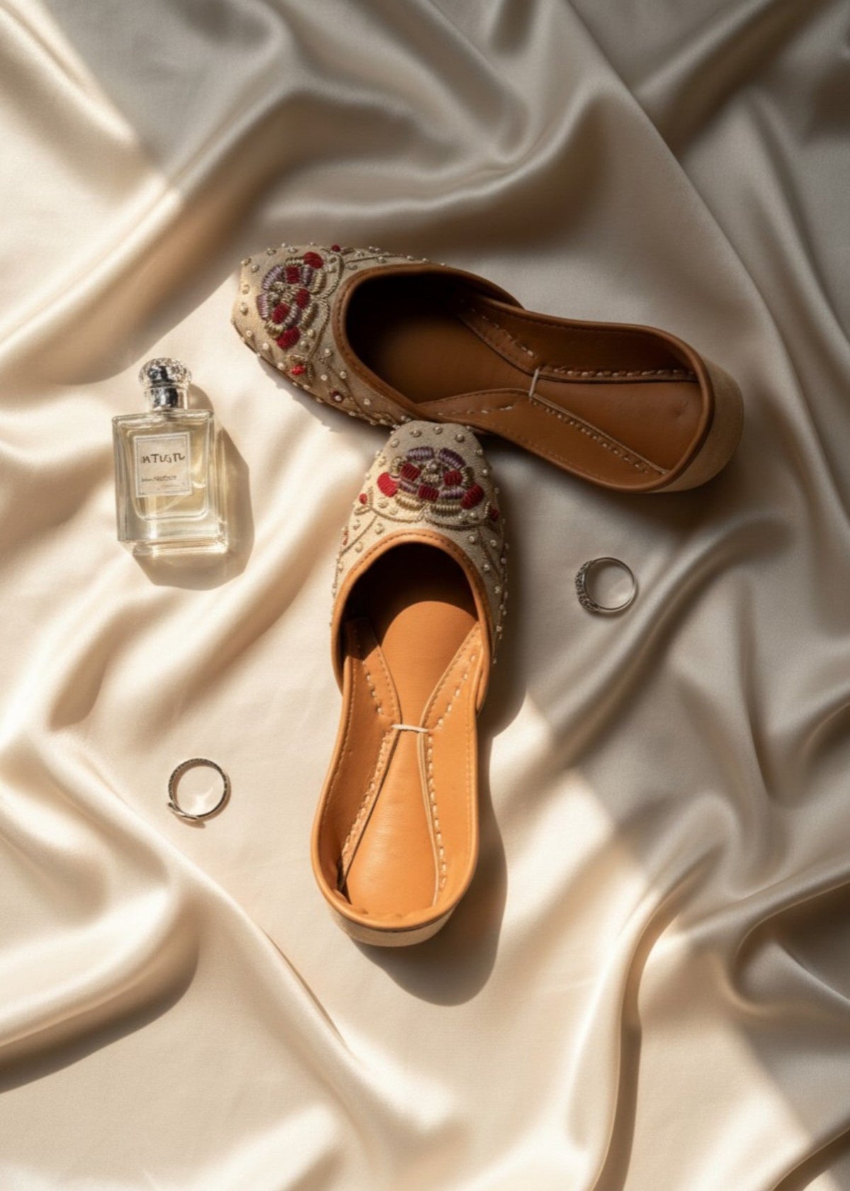 Ladies Beige Khussa with Red Gold Embroidery Online in KSA Riyadh Saudi Arabia Oman Bahrain Qatar