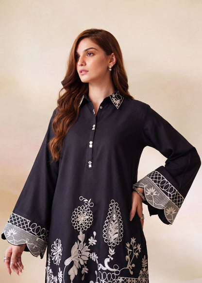 Ladies Black Embroidered Dhanak Kurta Set Online in UK USA Canada