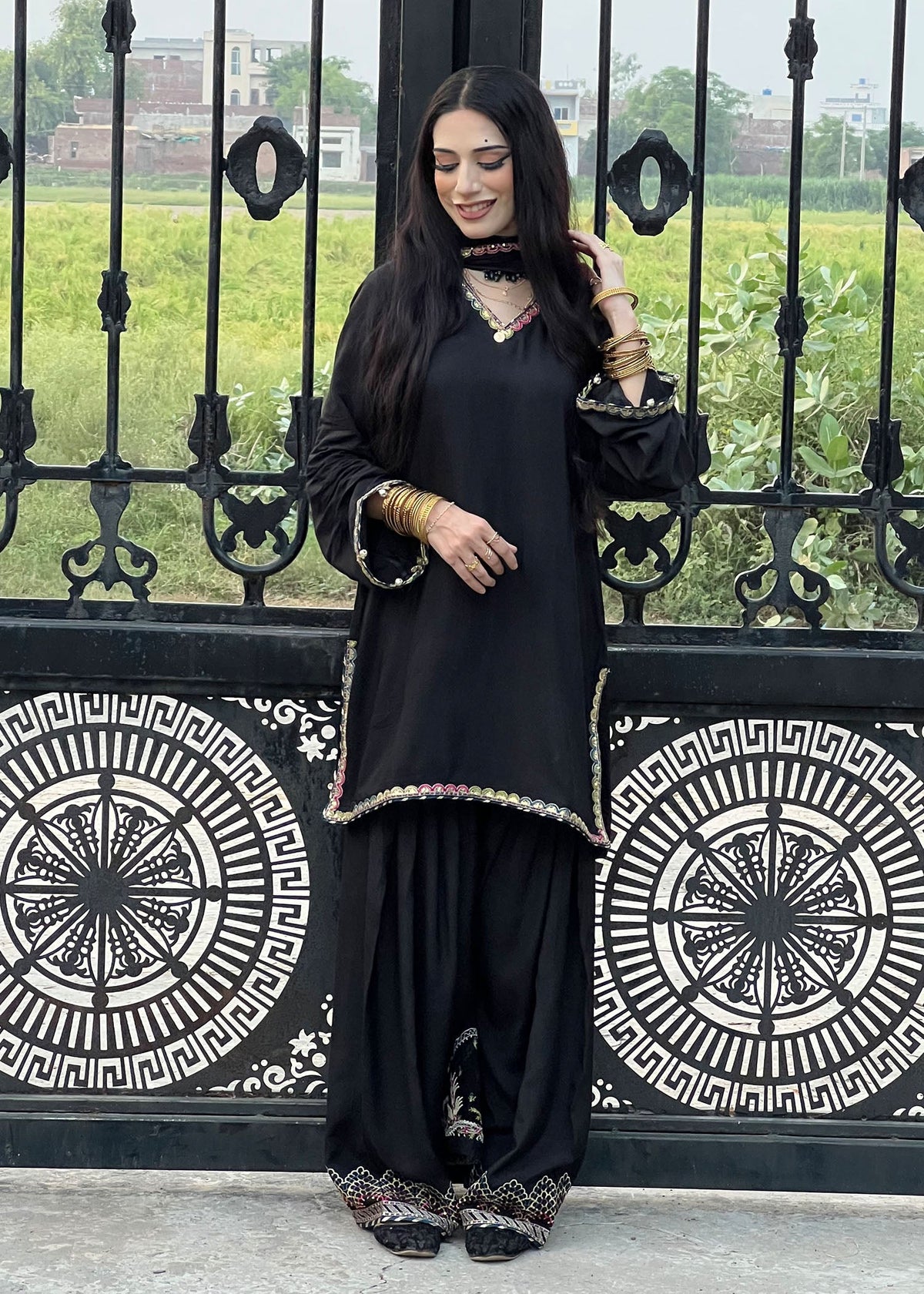 Ladies Embellished Black Farshi Shalwar Online in UK USA Canada