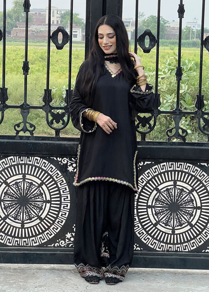 Ladies Embellished Black Farshi Shalwar Online in UK USA Canada