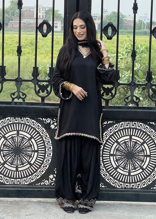 Ladies Embellished Black Farshi Shalwar Online in UK USA Canada