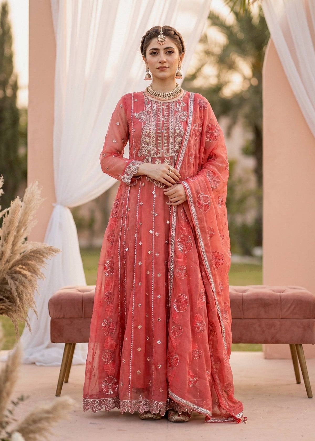 Ladies Embellished Peach Pink Shalwar Kameez Online in UK USA Canada