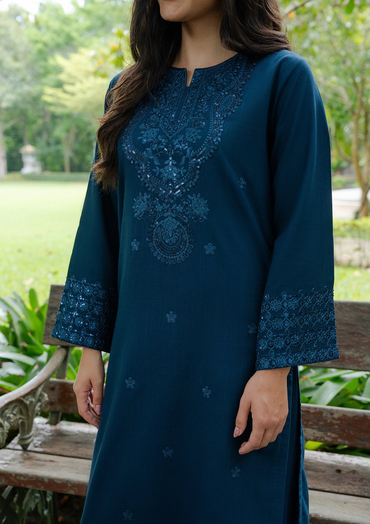 Ladies Embroidered Khaddar Winter Kurta Set Online in UK USA Canada