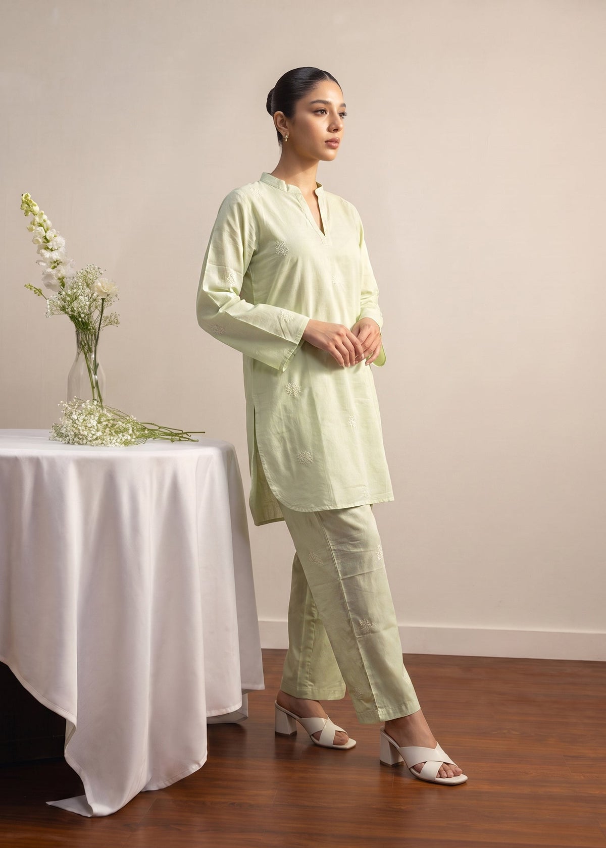 Ladies Embroidered Mint Green Lawn Kurta Pajama Online in UK USA Canada