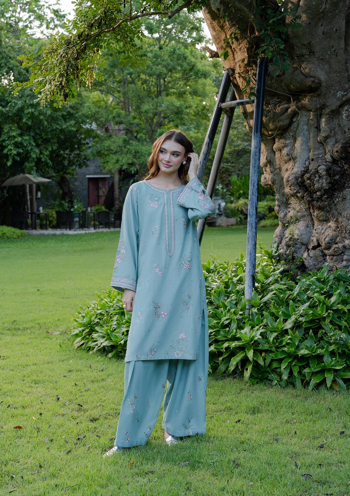 Ladies Embroidered Sky Blue Khaddar Kurta Set Online in UK USA Canada