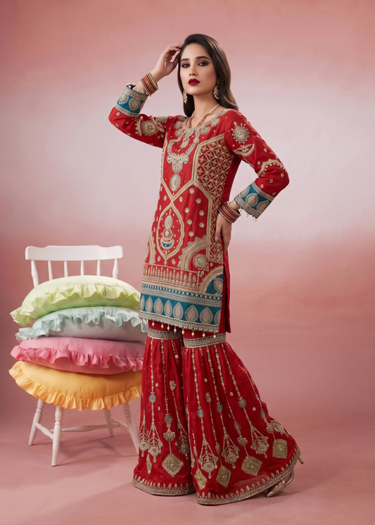 Ladies Festive Partywear Embroidered Gharara Online in UK USA Canada
