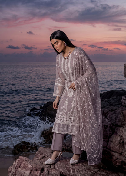 Ladies Grey Embroidered Chiffon Partywear Suit Online in UK USA Canada