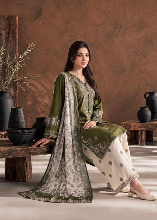 Ladies Olive Green Cotton Salwar Kameez Online in KSA Riyadh Saudi Arabia Oman Bahrain Qatar