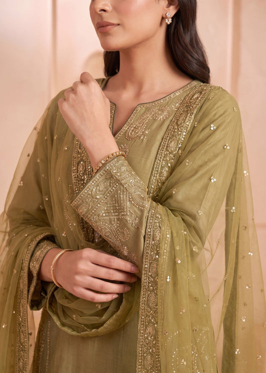 Ladies Olive Green Embroidered Shalwar Kameez Online in KSA Riyadh Saudi Arabia Oman Bahrain Qatar