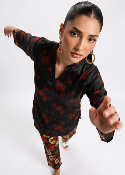 Ladies Printed Black Lawn Kurta Set Online in UK USA Canada