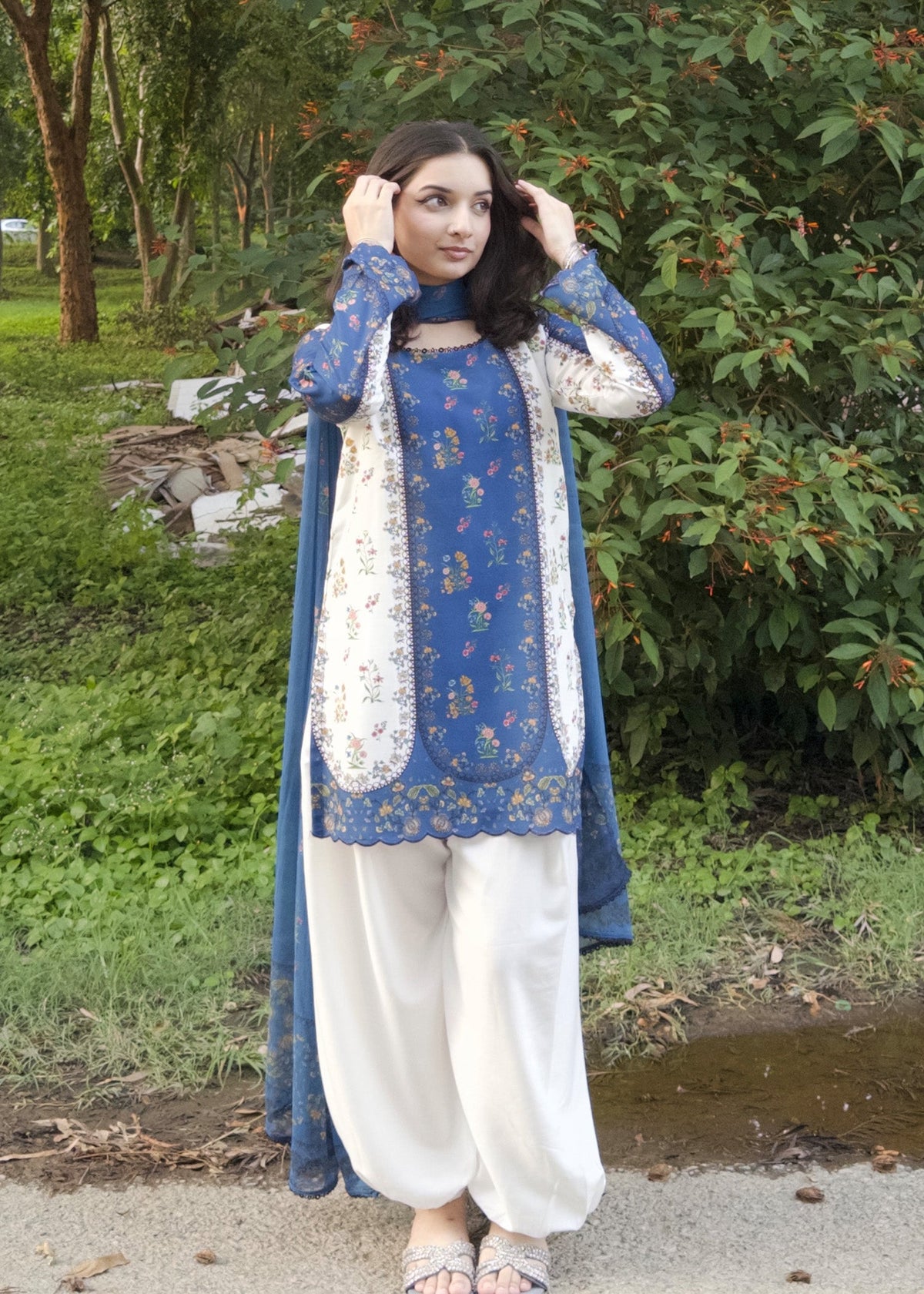 Ladies Printed Raw Silk Shalwar Kameez Online in UK USA Canada